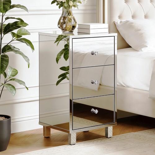 Mirrored bedside table cabinet - mirrored,