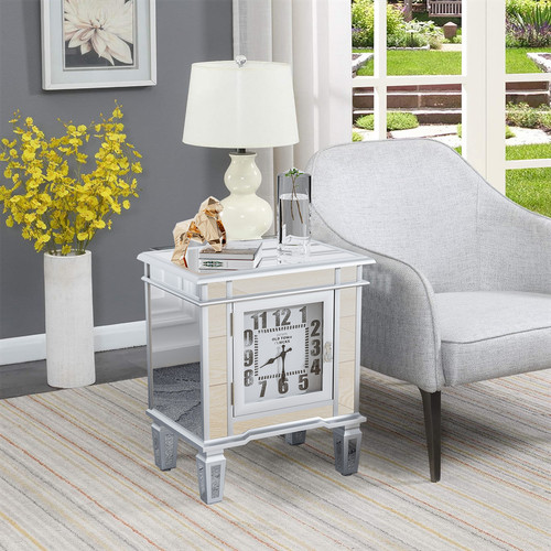 Mirrored nightstand with clock - mirrored,