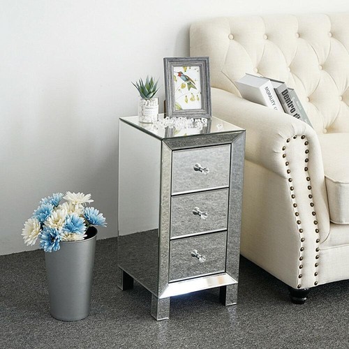 Mirrored glass bedside table - glass,